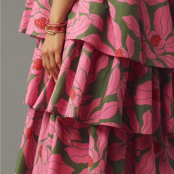 Corey Lynn Calter- NWT Pink and Green Floral Tiered Sleeveless Midi Dress - Picture 3 of 8